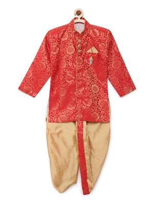 Red woven brocade boys-dhoti-kurta 1