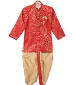 Red woven brocade boys-dhoti-kurta