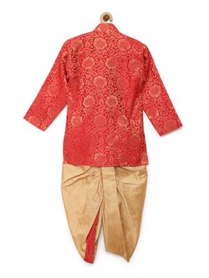 Red woven brocade boys-dhoti-kurta 2