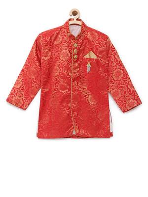 Red woven brocade boys-dhoti-kurta 3