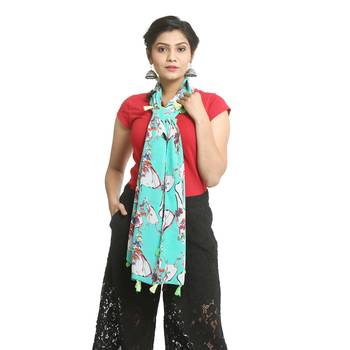 Turquoise self design georgette stole and dupattas 1