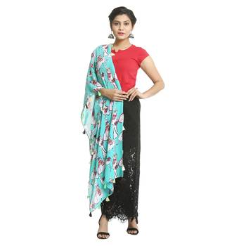 Turquoise self design georgette stole and dupattas 3