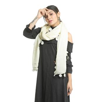 White self design rayon stole and dupattas 1