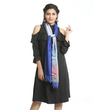 Blue self design nylon stole and dupattas 1