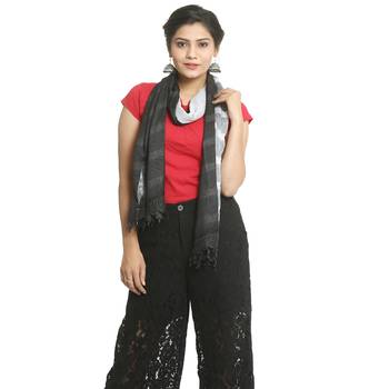 Black self design nylon stole and dupattas 1