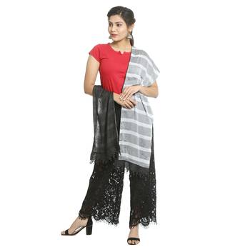 Black self design nylon stole and dupattas 3