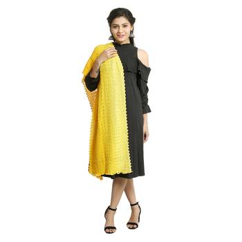 Yellow self design chiffon stole and dupattas 2