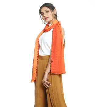 Orange self design chiffon stole and dupattas 2