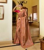 Rust Embroidered Art Silk Saree With Blouse