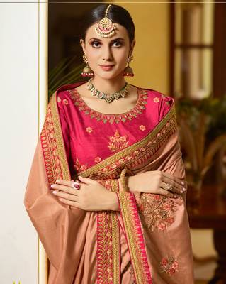 Rust Embroidered Art Silk Saree With Blouse 2
