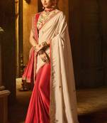 Beige plain faux fabric saree with blouse