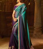 Purple plain faux fabric saree with blouse