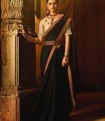 Black plain faux fabric saree with blouse