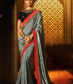 Sky blue plain faux fabric saree with blouse