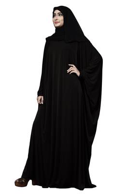 Black Color Plain Free Size Arabic Lycra Abaya With Chiffon Hijab Scarf For Women 2
