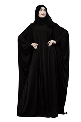 Black Color Plain Free Size Arabic Lycra Abaya With Chiffon Hijab Scarf For Women 3