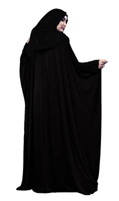 Black Color Plain Free Size Arabic Lycra Abaya With Chiffon Hijab Scarf For Women 4