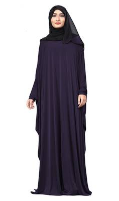 Navyblue Color Plain Free Size Arabic Lycra Abaya With Chiffon Hijab Scarf For Women 1
