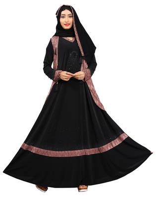 Women'S Violet Color Lycra Abaya Burkha With Jacket And Chiffon Dupatta 1