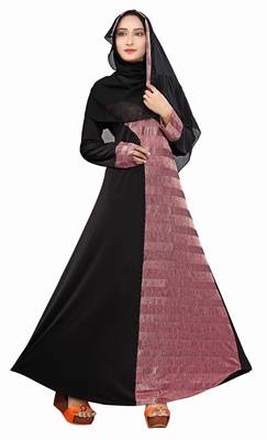 Women'S Violet Color Lycra Printed Abaya Burkha With Hijab Scarf 3