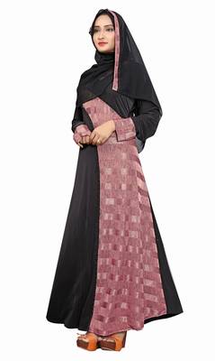 Women'S Violet Color Lycra Printed Abaya Burkha With Hijab Scarf 4