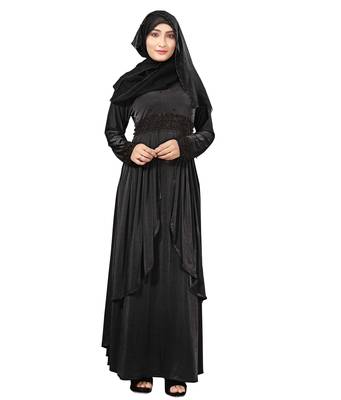 Black Color Women'S Lycra Abaya Burkha With Hijab Dupatta 1