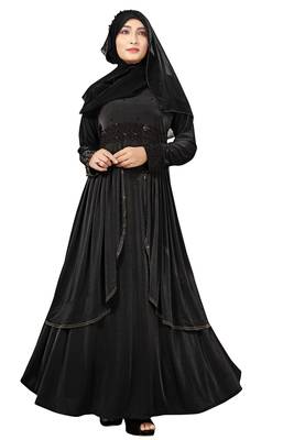 Black Color Women'S Lycra Abaya Burkha With Hijab Dupatta 3