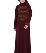 Dark Purple Color Soft Lycra Abaya Burqa With Golden Beads For Women