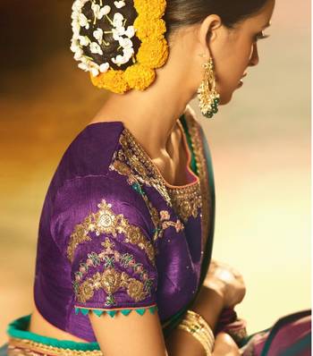 Purple plain faux fabric saree with blouse 2