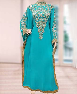 Green Georgette Embroidered Zari Work Islamic Kaftans 1