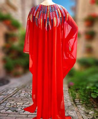 Red Georgette Embroidered Zari Work Islamic Kaftans 1