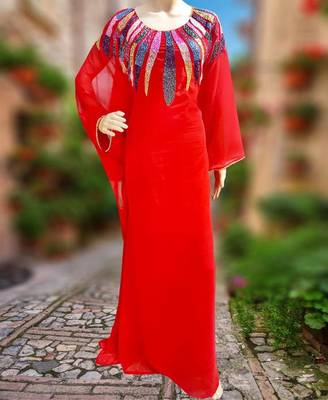 Red Georgette Embroidered Zari Work Islamic Kaftans 4