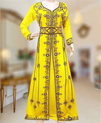 Yellow Georgette Embroidered Zari Work Islamic Kaftans 1