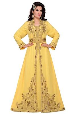 Yellow Georgette Embroidered Zari Work Islamic Kaftans 1