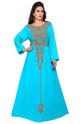 Turquoise Georgette Embroidered Zari Work Islamic Kaftans 1