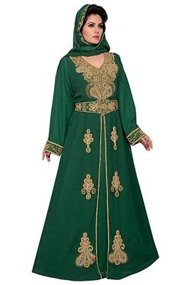 Green Georgette Embroidered Zari Work Islamic Kaftans 1