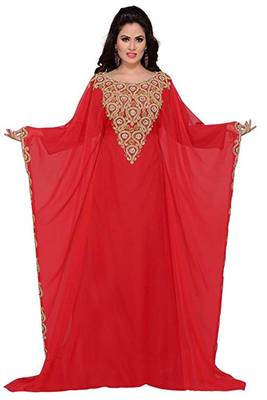 Red Georgette Embroidered Zari Work Islamic Kaftans 1