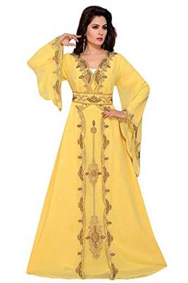 Yellow Georgette Embroidered Zari Work Islamic Kaftans 1
