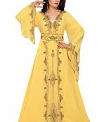 Yellow Georgette Embroidered Zari Work Islamic Kaftans