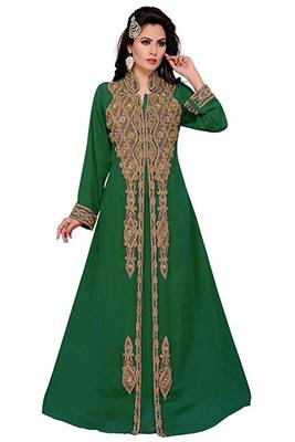 Green Georgette Embroidered Zari Work Islamic Kaftans 1