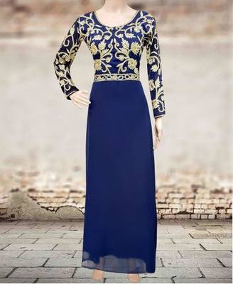 Navy Blue Georgette Embroidered Zari Work Islamic Kaftans 1