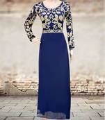 Navy Blue Georgette Embroidered Zari Work Islamic Kaftans