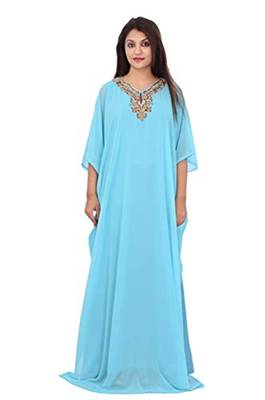 Turquoise Georgette Embroidered Zari Work Islamic Kaftans 1
