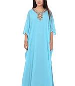 Turquoise Georgette Embroidered Zari Work Islamic Kaftans