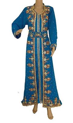 Turquoise Georgette Embroidered Zari Work Islamic Kaftans 1