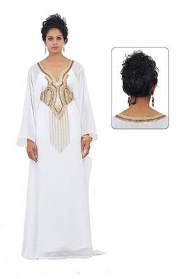 White Georgette Embroidered Zari Work Islamic Kaftans 1