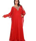 Red Georgette Embroidered Zari Work Islamic Kaftans