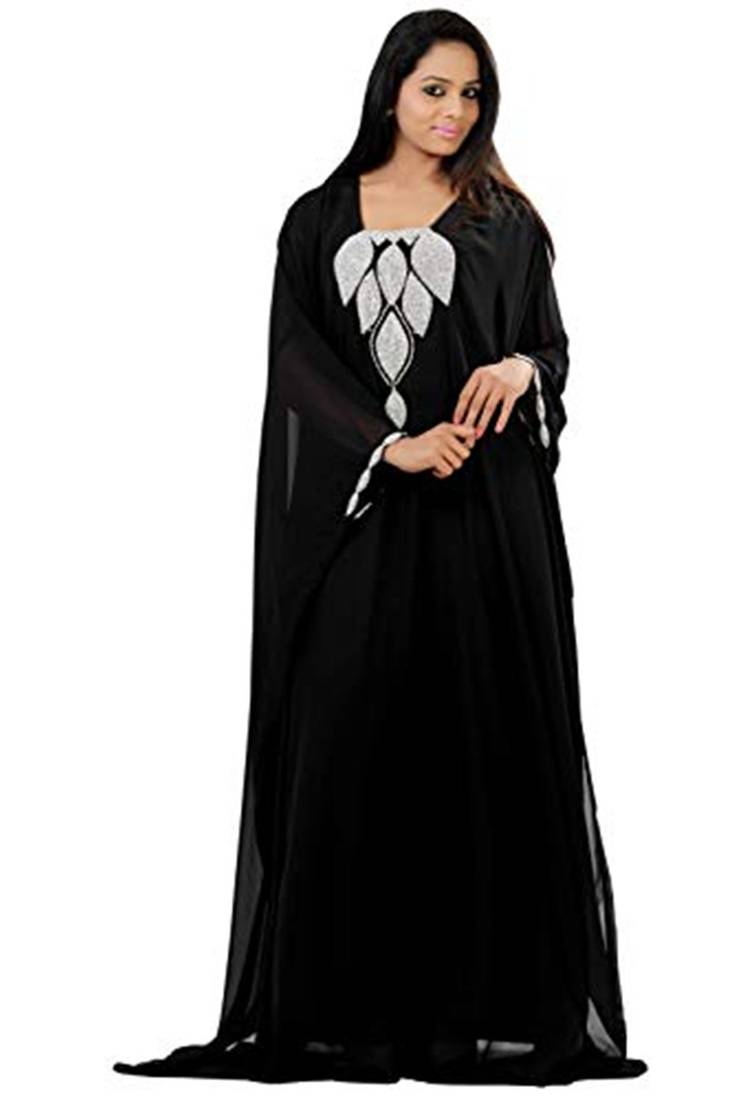 Black Georgette Embroidered Zari Work Islamic Kaftans