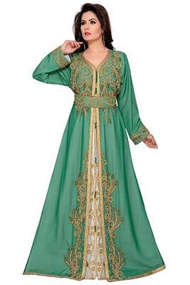 Green Georgette Embroidered Zari Work Islamic Kaftans 1