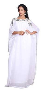 White Georgette Embroidered Zari Work Islamic Kaftans 1
